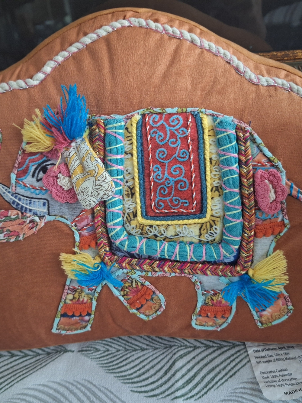 Colorful Embroidered Elephant Appliqué Pouch